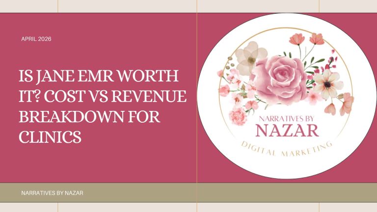Jane EMR cost vs revenue breakdown for clinics blog banner by Narratives by Nazar digital marketing