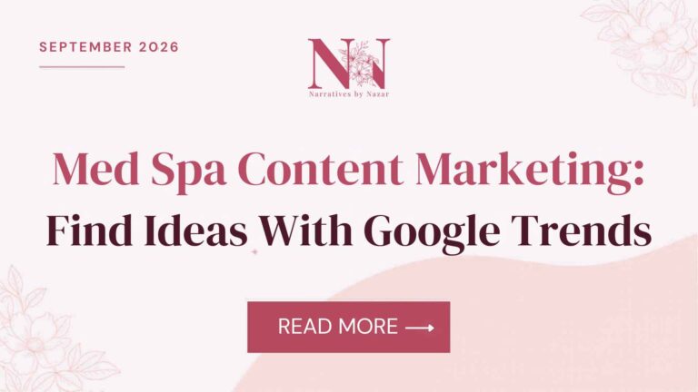 Narratives by Nazar blog banner: Med Spa Content Marketing: Find Ideas With Google Trends